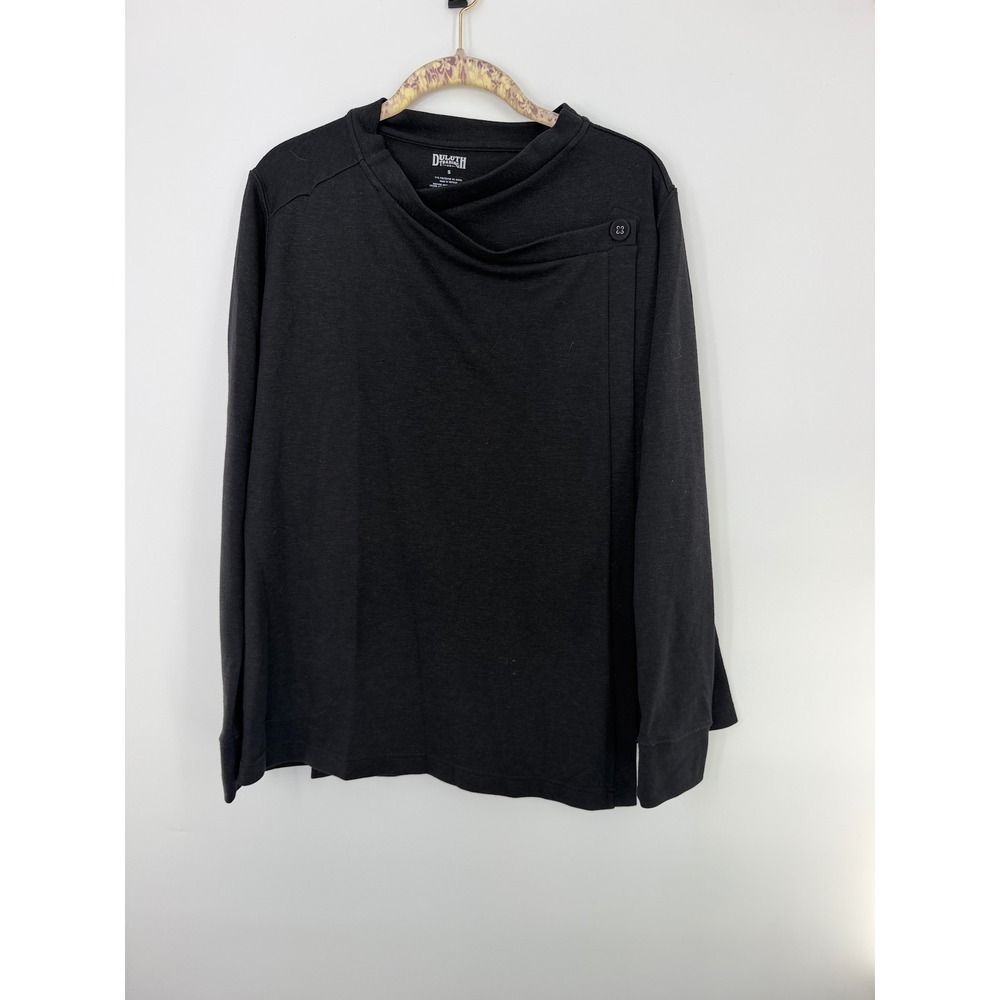 Duluth Trading Co Black Wool Blend Button Wrap Cardigan Cowl Neck Top Small
